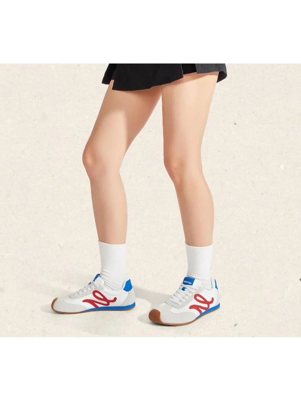 Women's White/Red Leather Comfortable Classic Casual Thin Sole Walking Sneakers